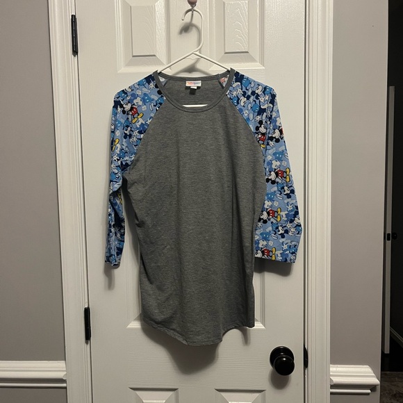 Lularoe Randy Blue Gray Disney Mickey Mouse quarter sleeve shirt medium - Picture 1 of 6